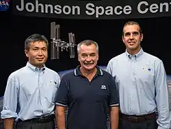 Zleva Kóiči Wakata, Michail Ťurin, Richard Mastracchio