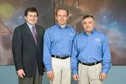 Zleva:Charles Simonyi, Oleg Kotov, Fjodor Jurčichin