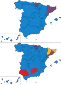 Volební mapy dle autonomních oblastí a provincií.