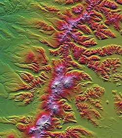 Reliéfní mapa s rozlišenou nadmořskou výškou