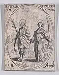Svatý Vitalis a svatá Valerie – 28. dubna, z knihy Les Images De Tous Les Saincts et Saintes de L'Année (Obrazy všech svatých a náboženských událostí roku), tisk, Jacques Callot