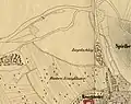 Část Starého Brna nad klášterem na mapě z roku 1858