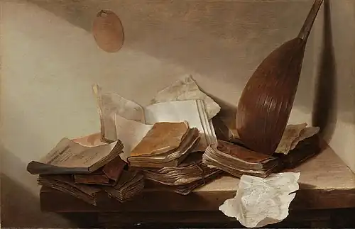 Zátiší s knihami a houslemi, 1628
