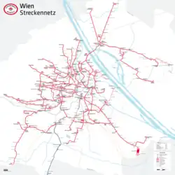 Mapa tramvajové sítě ve Vídni