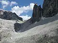 chodník vedoucí k Zsigmondyhütte poblíž forcella Giralba