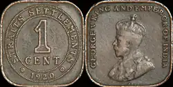 Jednocentová mince z roku 1920 (Jiří V.)