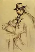 Studie Hráčů karet (1890–1892) tuha a akvarel na papíře, Rhode Island School of Design Museum