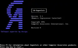SuperCalc 5.1 pro DOS (obrazovka při spouštění)