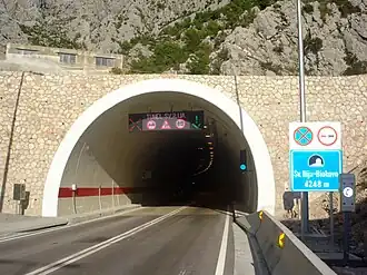 Tunel Sveti Ilija – vjezd od Baška Voda – jižní portál