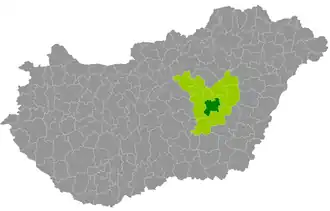 okres Törökszentmiklós na mapě Maďarska