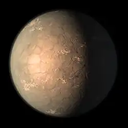 Exoplaneta TRAPPIST-1g v představách malíře (únor 2018)