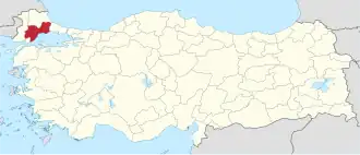 Tekirdağská provincie provincie na mapě Turecka