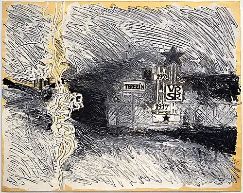 Terezínský motiv, tempera, 40 x 30 cm, 1980