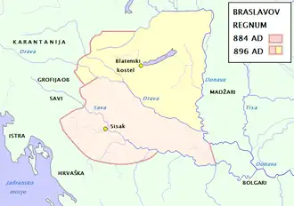 Knížectví za vlády Braslava v roce 896