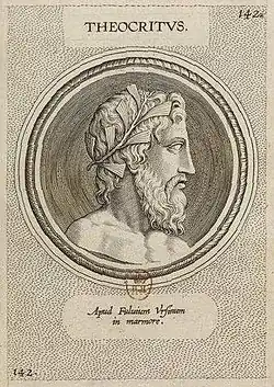 Theodoor Galle: Theokritos, idealizovaný portrét na rytině z roku 1606