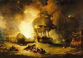 Zkáza lodě L'Orient v bitvě na Nilu, Arnald George, 1827