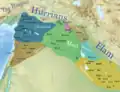 Politická mapa Středního východu kolem roku 740 př. n. l.