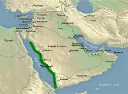 Tiháma na mapě Arabského poloostrova