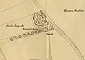 Dnešní Konečného náměstí na výřezu z Doležalova situačního plánu města Brna z roku 1858. Cesta vedoucí k jihu je přibližně dnešní ulice Čápkova.