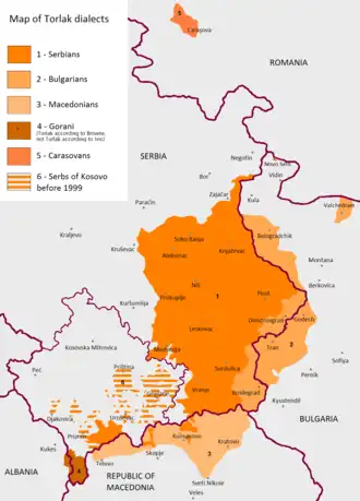 Mapa torlackých dialektů