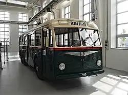 Plzeňský trolejbus Škoda 3Tr3 č. 119 v expozici Techmania v roce 2014