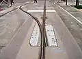 Výhybka na kolejnici Translohr