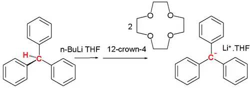Tvorba trifenylmethanového aniontu