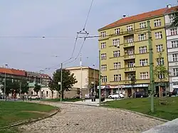 Trolejbusový památník v místě bývalé trolejbusové smyčky na Orionce