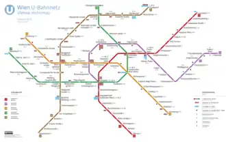 schéma linek metra ve Vídni