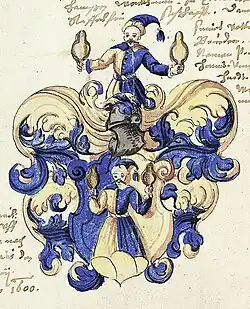 Erb pekaře ze Staffelsteinu (Horní Franky) s caltou (Fridericus weckhman von Staffelstein, r. 1600)[57][58]