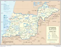 Rozmístění jednotek UNIFIL na mapě z roku 2011