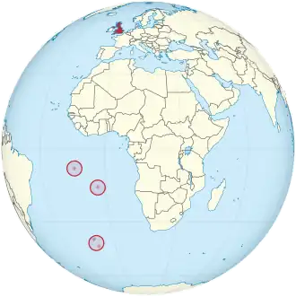 Poloha Svaté Heleny, Ascensionu a souostroví Tristan da Cunha.