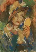 Žena s pudřenkou (kombinovaná technika)