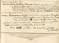 Záznam ohlášek sňatku hraběte Václava Roberta z Kounic a Josefy Čermákové. Jedním ze svědků byl Antonín Dvořák. (SOkA Příbram)