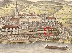 Špitálská bašta – výřez z veduty Johanna Venuta (1819)