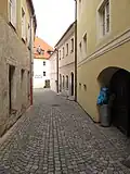 Pohled do Věžní ulice - Hotel Parkán