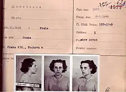 Protokol o zatčení Vlasty Charvátové (datum vyhotovení: 8. 6. 1949).