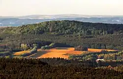 Velký Špičák s dubovou alejí na úpatí při pohledu z Javořice