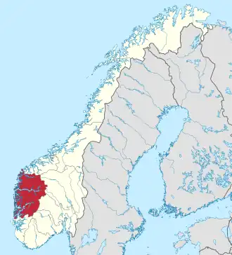 Vestland na mapě Norska