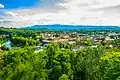 Panorama města Český Těšín a Beskydy