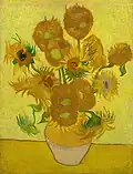 Slunečnice (F458), opakování 4. verze (žluté pozadí) olej na plátně, 95 × 73 cm Van Gogh Museum, Amsterodam.