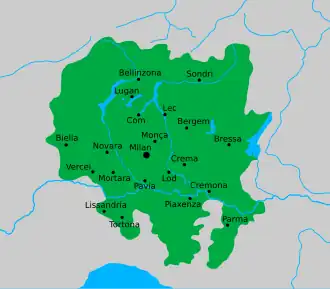Mapa panství Viscontiů ve 14. století