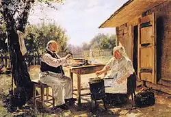 Vladimir Makovsky: Příprava zavařeniny (marmelády), r. 1876