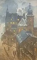 Staroměstské náměstí s kostelem sv. Mikuláše, akvatinta, lept
