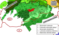 Vnitřní Západní Karpaty, Veporské vrchy vyznačeny červeným polem