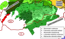 Malé Karpaty v rámci Západních Karpat, vyznačeny červeně