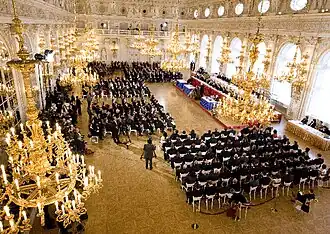 Společná schůze obou komor Parlamentu České republiky ke čtvrté prezidentské volbě ve Španělském sále Pražského hradu.