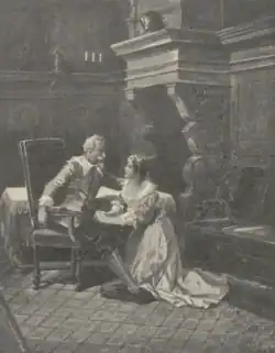 Walter Butler se svou dcerou Kateřinou (ilustrace J. F. Hetteše k románu Valdštejnovi vrazi od Karla Herloßsohna)