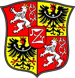 Barevná ilustrace s městským znakem Žitavy