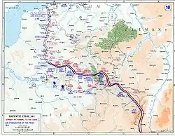 Mapa zachycující západní frontu po stabilizaci v závěru roku 1914